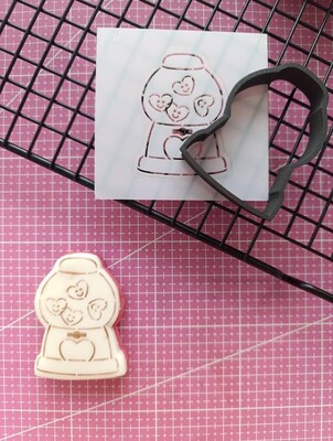 3D-Plastic Cutter + Stencil Set PYO Cookies Gum Ball Machine; 7 cm - 3