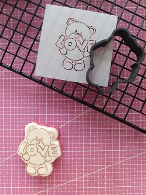 3D-Plastic Cutter + Stencil Set PYO Cookies Lover Teddy-1; 7 cm - 3