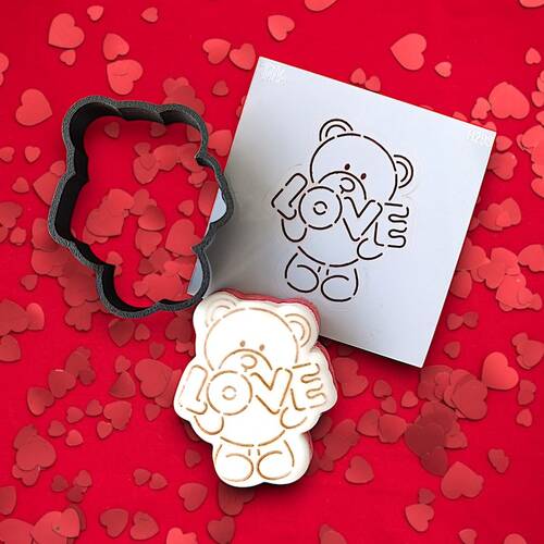 3D-Plastic Cutter + Stencil Set PYO Cookies Lover Teddy-1; 7 cm - 2