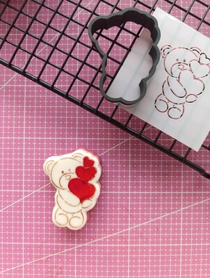 3D-Plastic Cutter + Stencil Set PYO Cookies Lover Teddy-2; 7 cm - 3