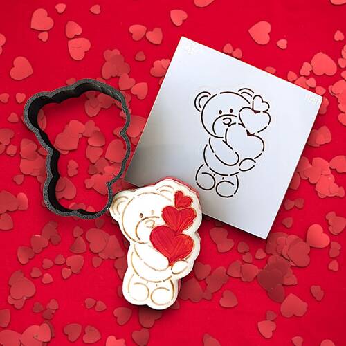 3D-Plastic Cutter + Stencil Set PYO Cookies Lover Teddy-2; 7 cm - 2
