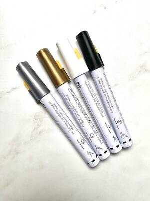 Acrylic Paint Marker set of 4; Foil Gold-Foil Silver-Black-White - 1