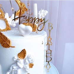 Acrylic cake topper HAPPY BIRTHDAY-L Gold; 14*23 cm (1)