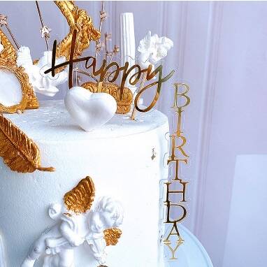 Acrylic cake topper HAPPY BIRTHDAY-L Gold; 14*23 cm - 2