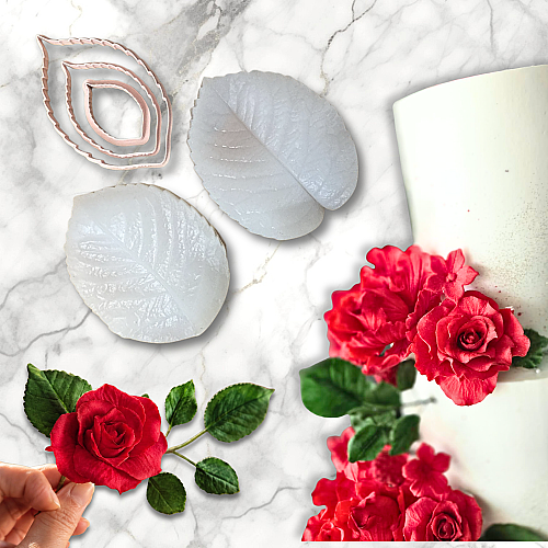 Gül Yeşil Yaprak plastik kesici ve silikon damarlayıcı seti - 1