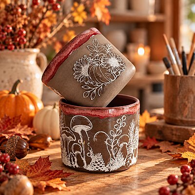 Mesh Stencil Ceramic Cup Col. Autumn Theme (22*11 cm) (1)