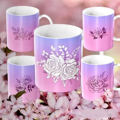 Mesh Stencil Ceramic Cup Col. Peony & Roses - 2
