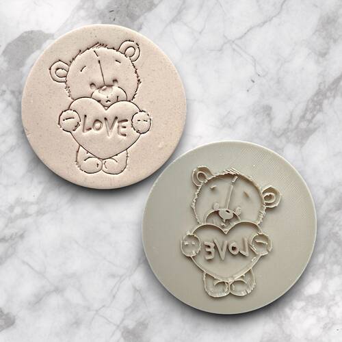 Plastik kaşe embosser baskı LOVE TEDDY; 80 mm çerçeveli - 1
