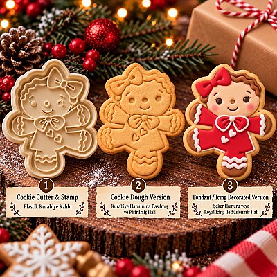 Plastik kesici kalıp ve baskı seti GINGERBREAD GIRL
