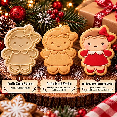 Plastik kesici kalıp ve baskı seti GINGERBREAD WOMAN