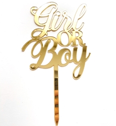 Acrylic cake topper GIRL or BOY Gold;10*18 cm
