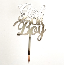Acrylic cake topper GIRL or BOY Silver;10*18 cm