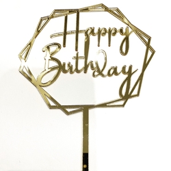 Acrylic cake topper HAPPY BIRTHDAY-2 Gold;13*17 cm
