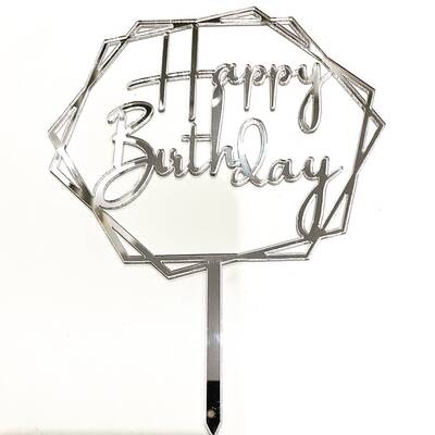 Pleksi pasta süsü HAPPY BIRTHDAY-2 Gümüş;13*17 cm - 1