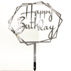 Acrylic cake topper HAPPY BIRTHDAY-2 Silver;13*17 cm