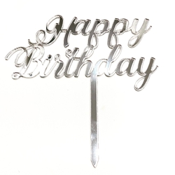 Acrylic cake topper HAPPY BIRTHDAY-3 Silver;14*16 cm