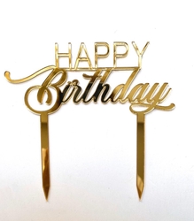 Acrylic cake topper HAPPY BIRTHDAY-4 Gold;15*18 cm