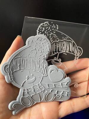Pop-it stamp kaşe Bereli Ayıcık; 9,0*9,0 cm - 1