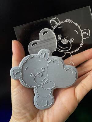 Pop-it stamp kaşe Kalp Yastıklı Ayıcık; 10,0*8,0 cm - 1